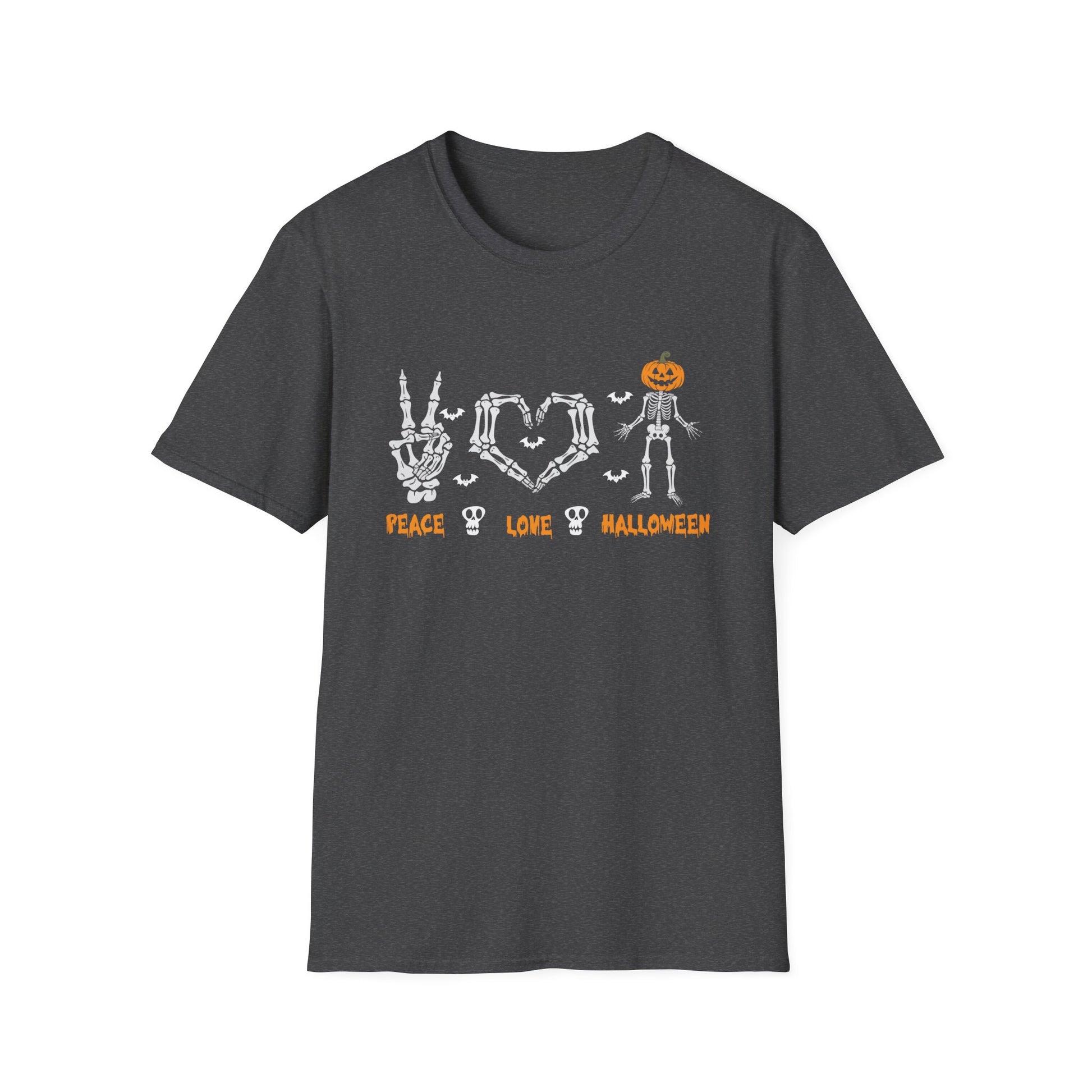 Peace Love Halloween Skeleton Scary Pumpkin Halloween TeeUnisex Softstyle T-Shirt