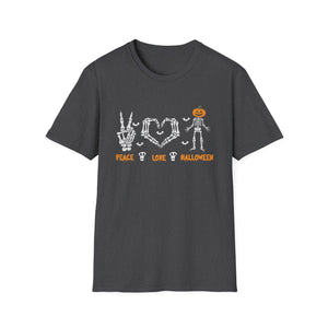 Peace Love Halloween Skeleton Scary Pumpkin Halloween TeeUnisex Softstyle T-Shirt