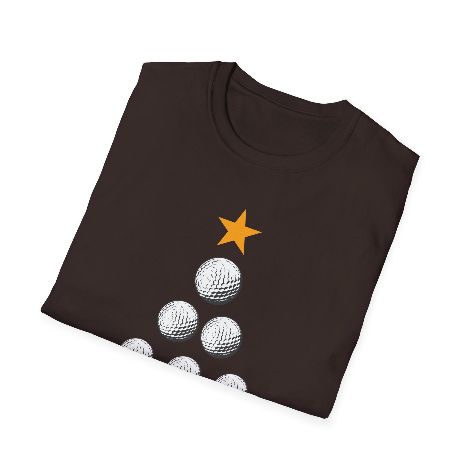 Golf Christmas Tree T-Shirt — Golf Ball Tree with Crossed Clubs Holiday Tee