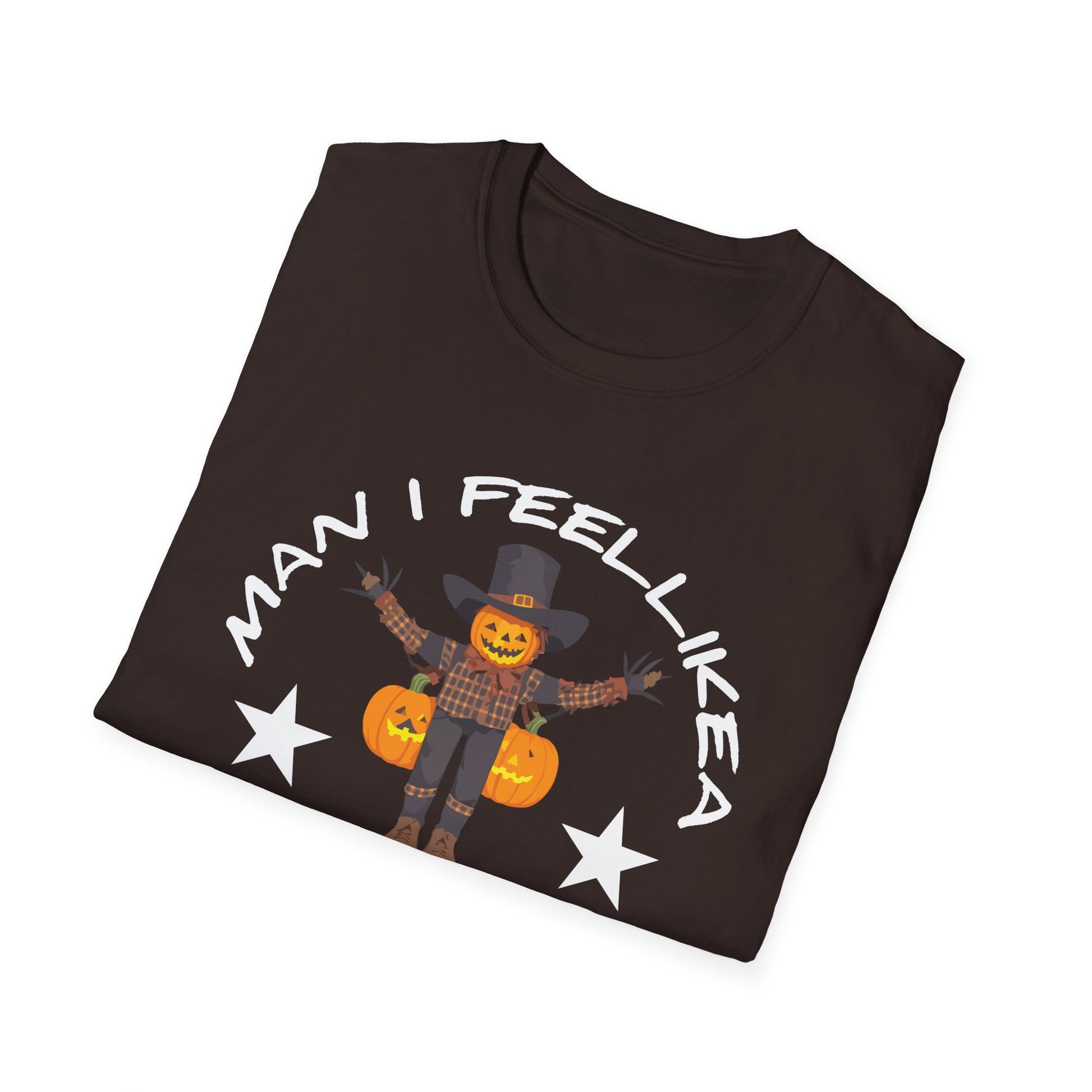 Halloween Teacher T-Shirt - "Man I Feel Like a Teacher" Scarecrow Pumpkin Design