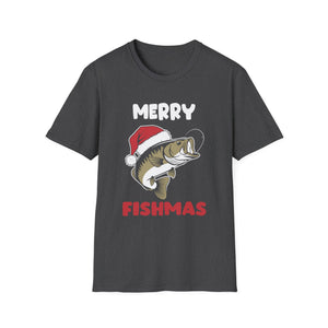 Merry Fishmas T-Shirt — Funny Christmas Fishing Shirt with Santa Hat Bass