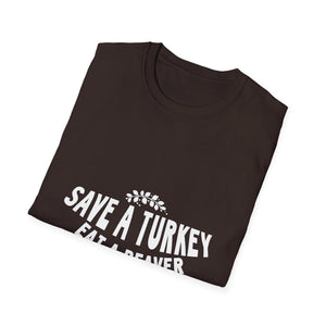 Funny Holiday T-Shirt – “Save a Turkey Eat a Beaver” Thanksgiving Tee  Unisex T-Shirt