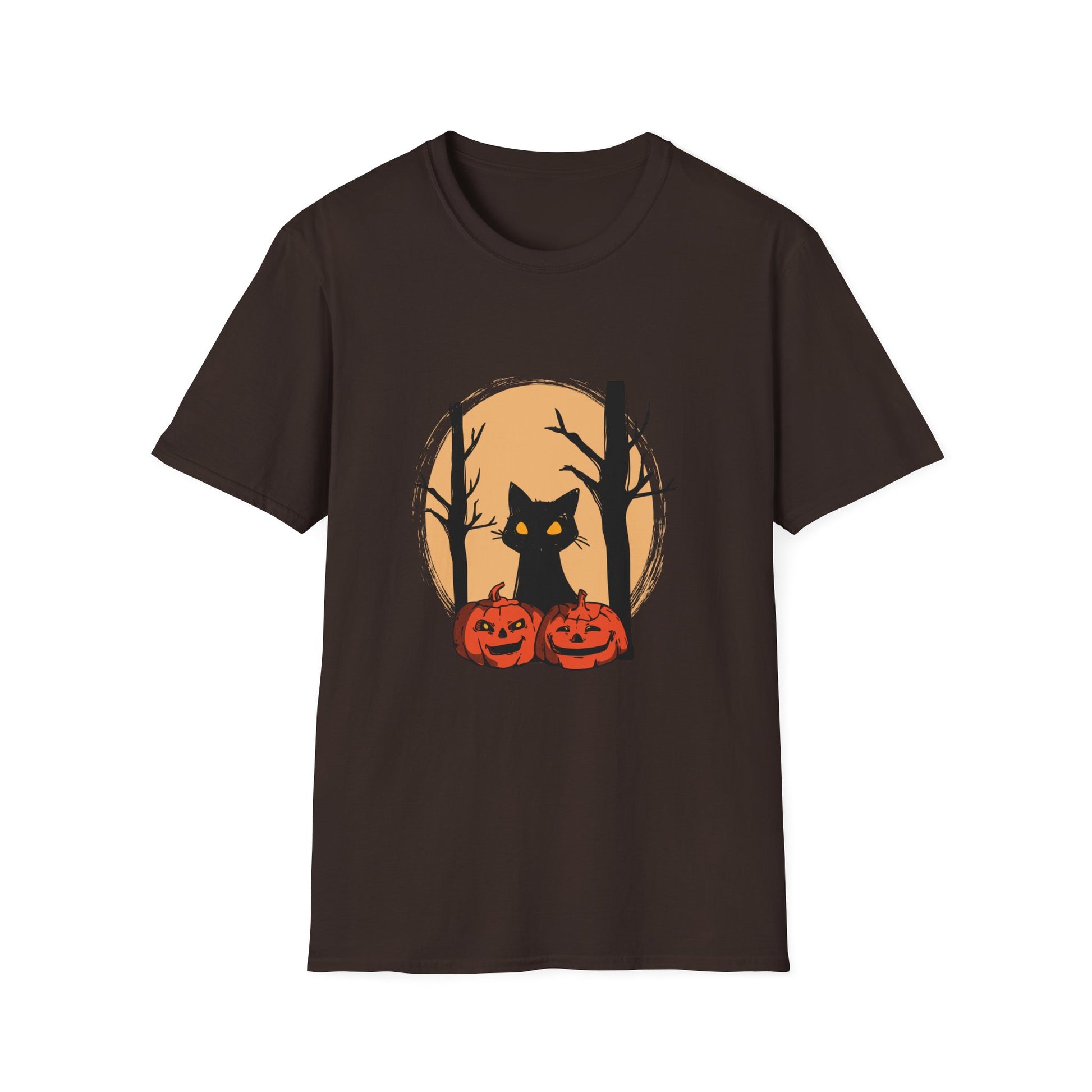 Halloween Cat & Jack-o'-Lantern T‑Shirt — Spooky Pumpkin Night Tee
