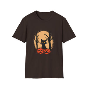 Halloween Cat & Jack-o'-Lantern T‑Shirt — Spooky Pumpkin Night Tee