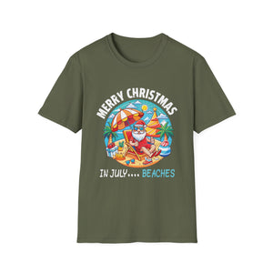 Merry Christmas in July T-Shirt – Santa on the Beach Graphic Tee