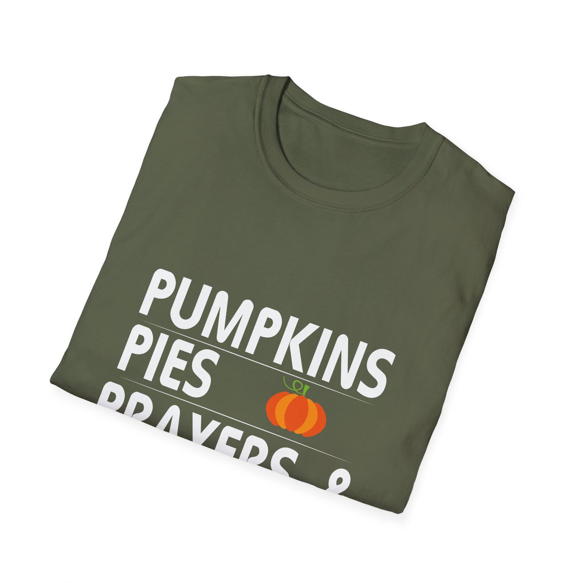 Pregnancy Announcement Fall T-Shirt — "Pumpkins Pies Prayers & Pregnancy"