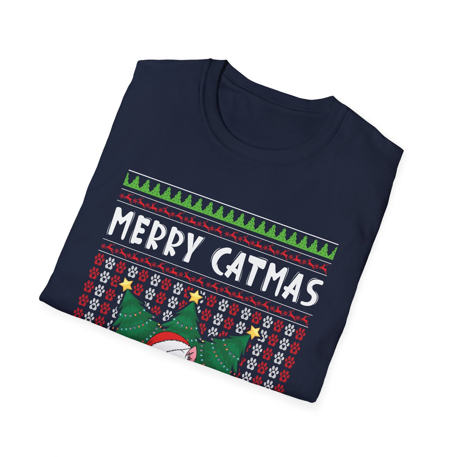 Merry Catmas T-Shirt — Cute Christmas Cat Ugly Sweater Tee