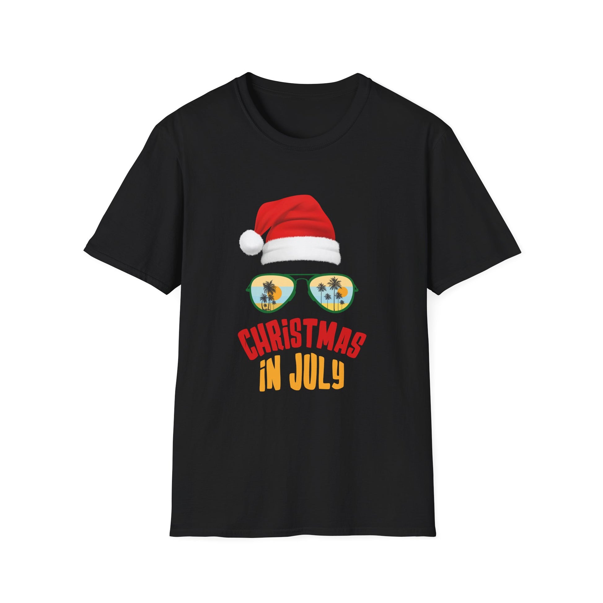 Christmas in July T-Shirt — Santa Hat Sunglasses Holiday Tee