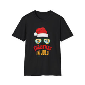 Christmas in July T-Shirt — Santa Hat Sunglasses Holiday Tee