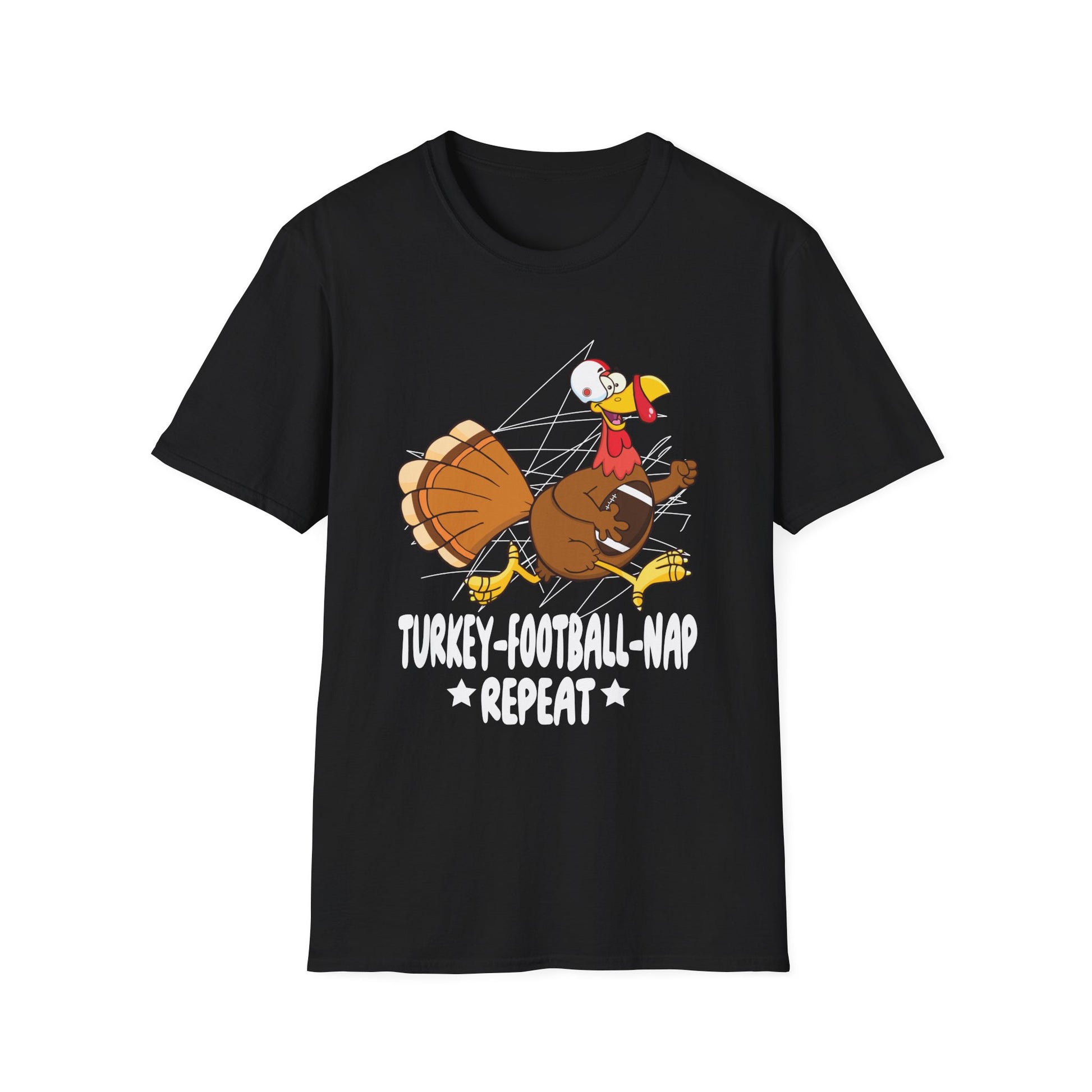 Turkey Football Nap Repeat T-Shirt — Funny Thanksgiving Turkey Tee for Football Fans