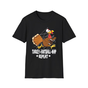 Turkey Football Nap Repeat T-Shirt — Funny Thanksgiving Turkey Tee for Football Fans
