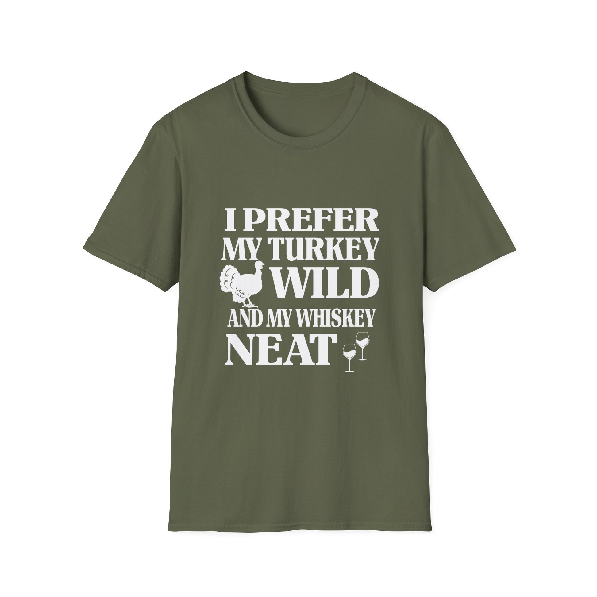 Thanksgiving T-Shirt — "I Prefer My Turkey Wild and My Whiskey Neat" Funny Holiday Tee