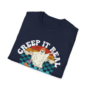 Creep It Real Skate Ghost T-Shirt — Retro Halloween Tee