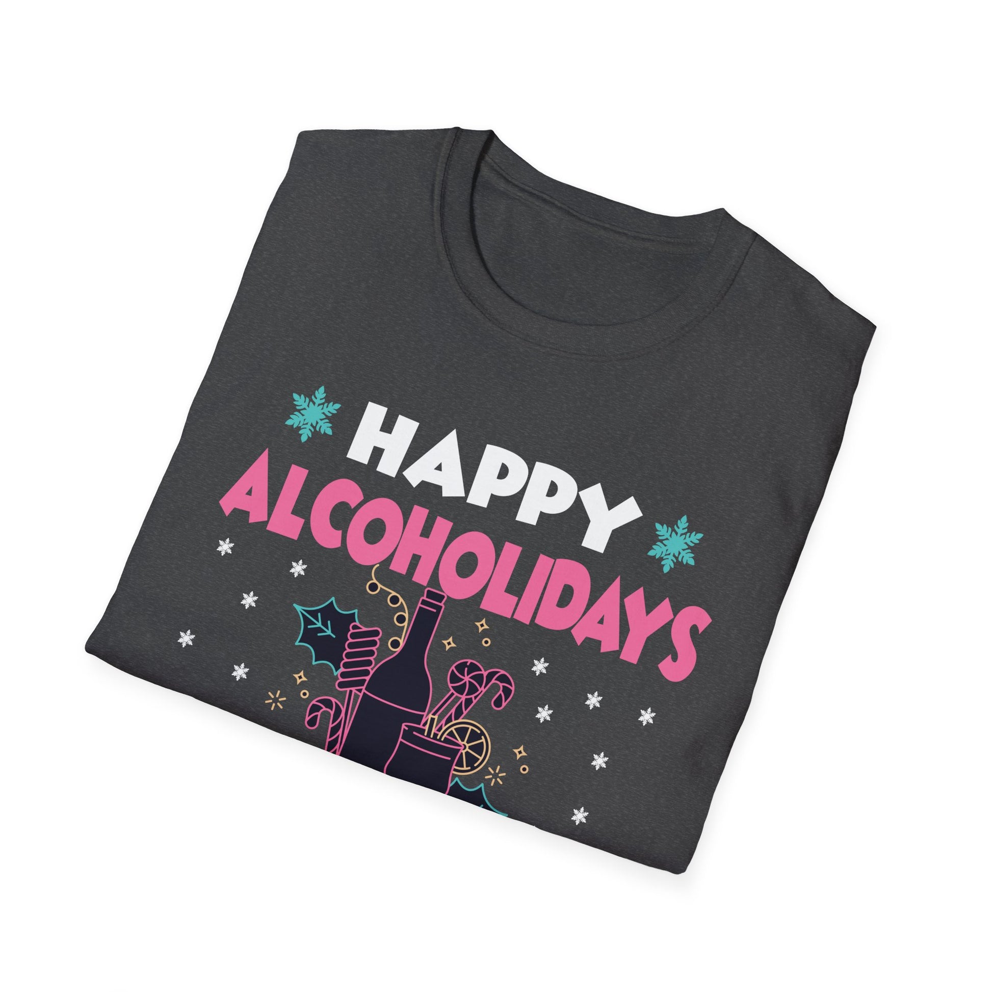 Happy Alcoholidays T‑Shirt — Funny Holiday Drinking Graphic Tee