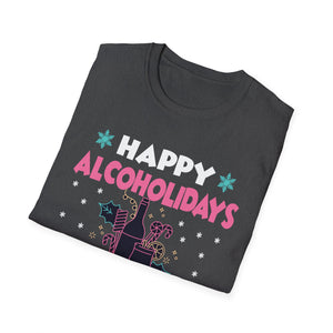 Happy Alcoholidays T‑Shirt — Funny Holiday Drinking Graphic Tee