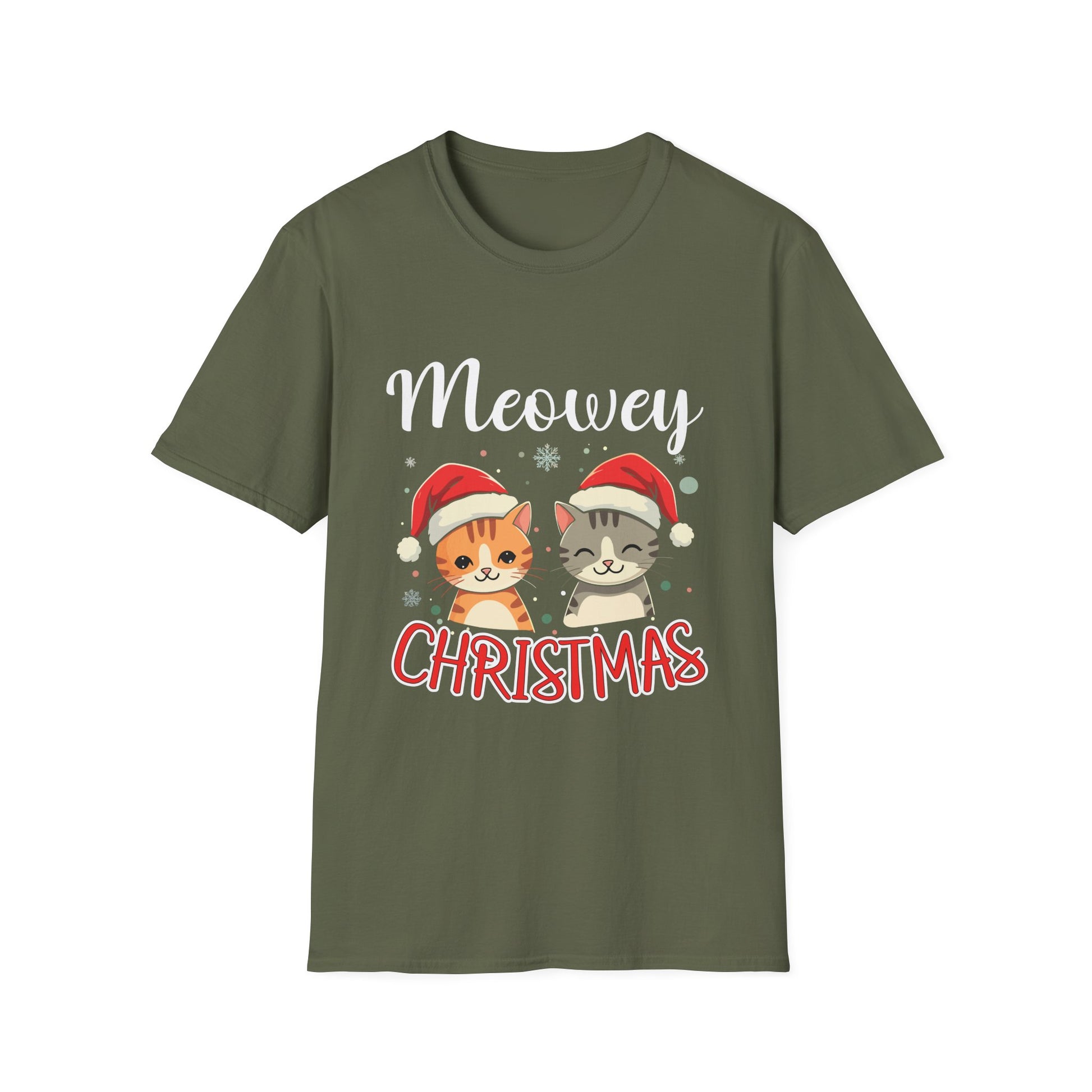 Meowey Christmas T-Shirt — Cute Cat Santa Holiday Tee