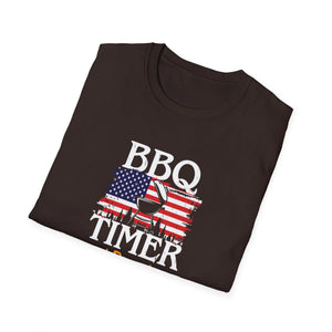 BBQ Timer T-Shirt – Funny Grilling Shirt with American Flag & Doneness Levels (Rare, Medium, Well Done)