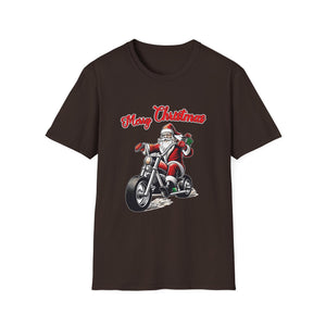 Santa Riding a Motorbike Christmas Tee_ Motorcycle Christmas Unisex Softstyle T-Shirt