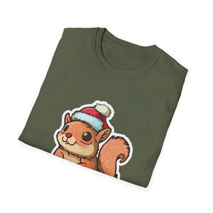 Cute Winter Squirrel T-Shirt — Cartoon Squirrel Wearing Knit Hat and Acorn