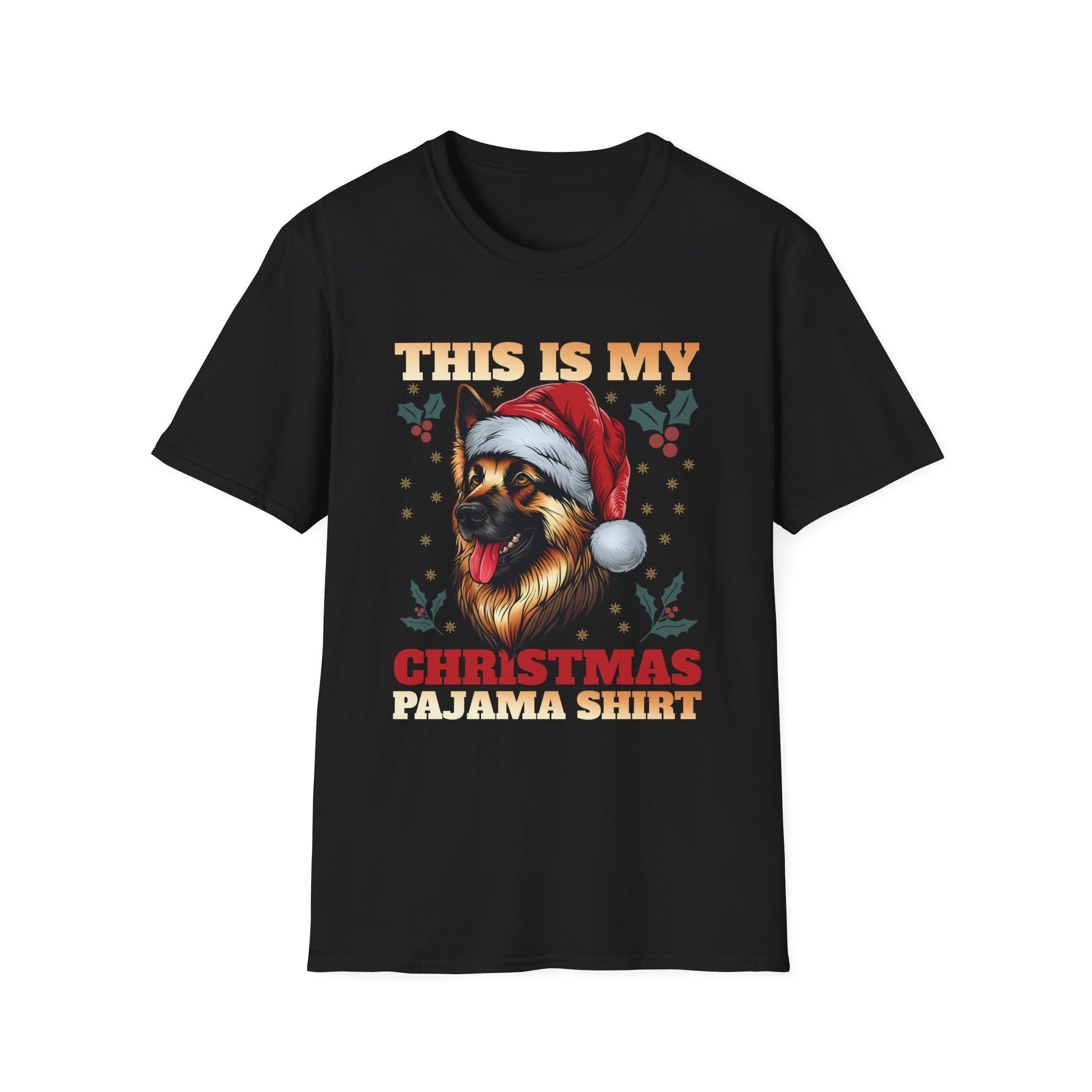 Christmas Pajama Shirt T‑Shirt – German Shepherd in Santa Hat (This Is My Christmas Pajama Shirt)