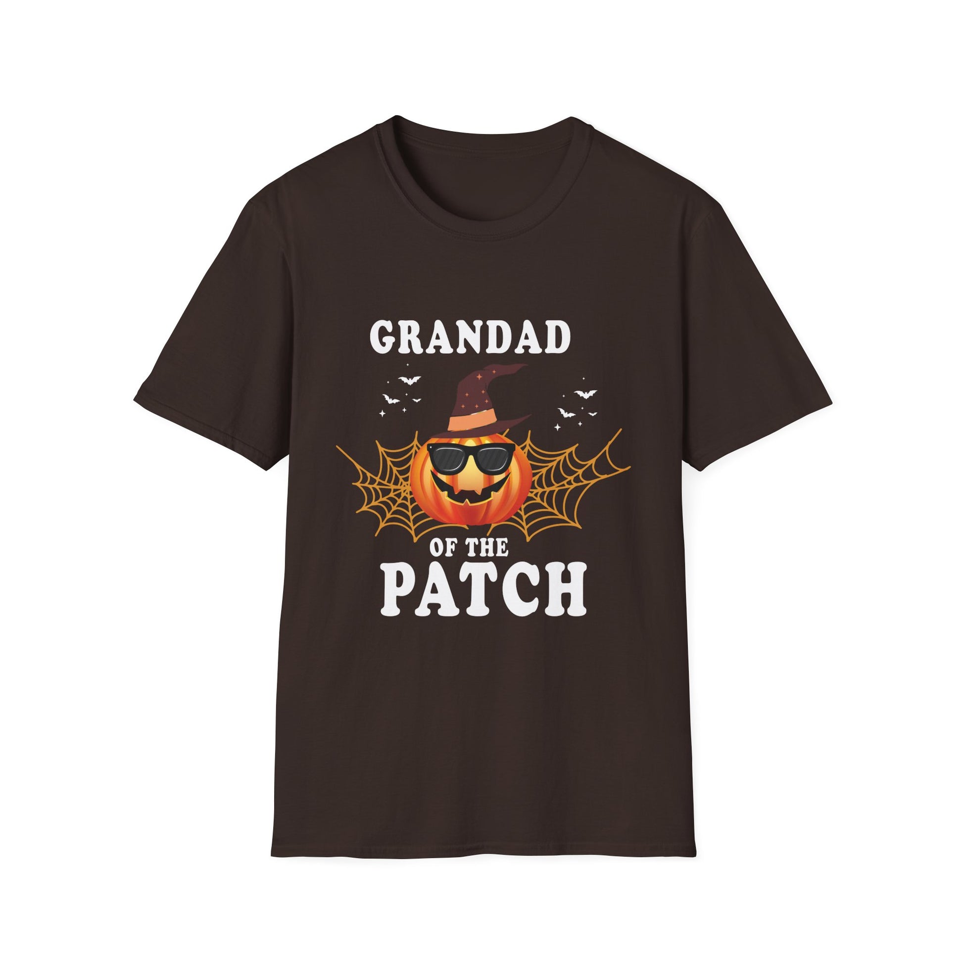 Grandad of the Patch Halloween T‑Shirt — Pumpkin Witch Hat & Spiderwebs Costume Tee