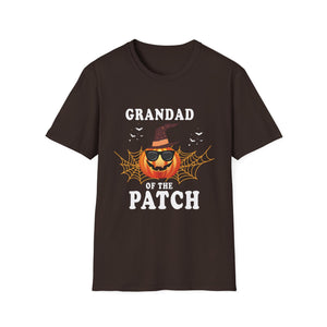Grandad of the Patch Halloween T‑Shirt — Pumpkin Witch Hat & Spiderwebs Costume Tee