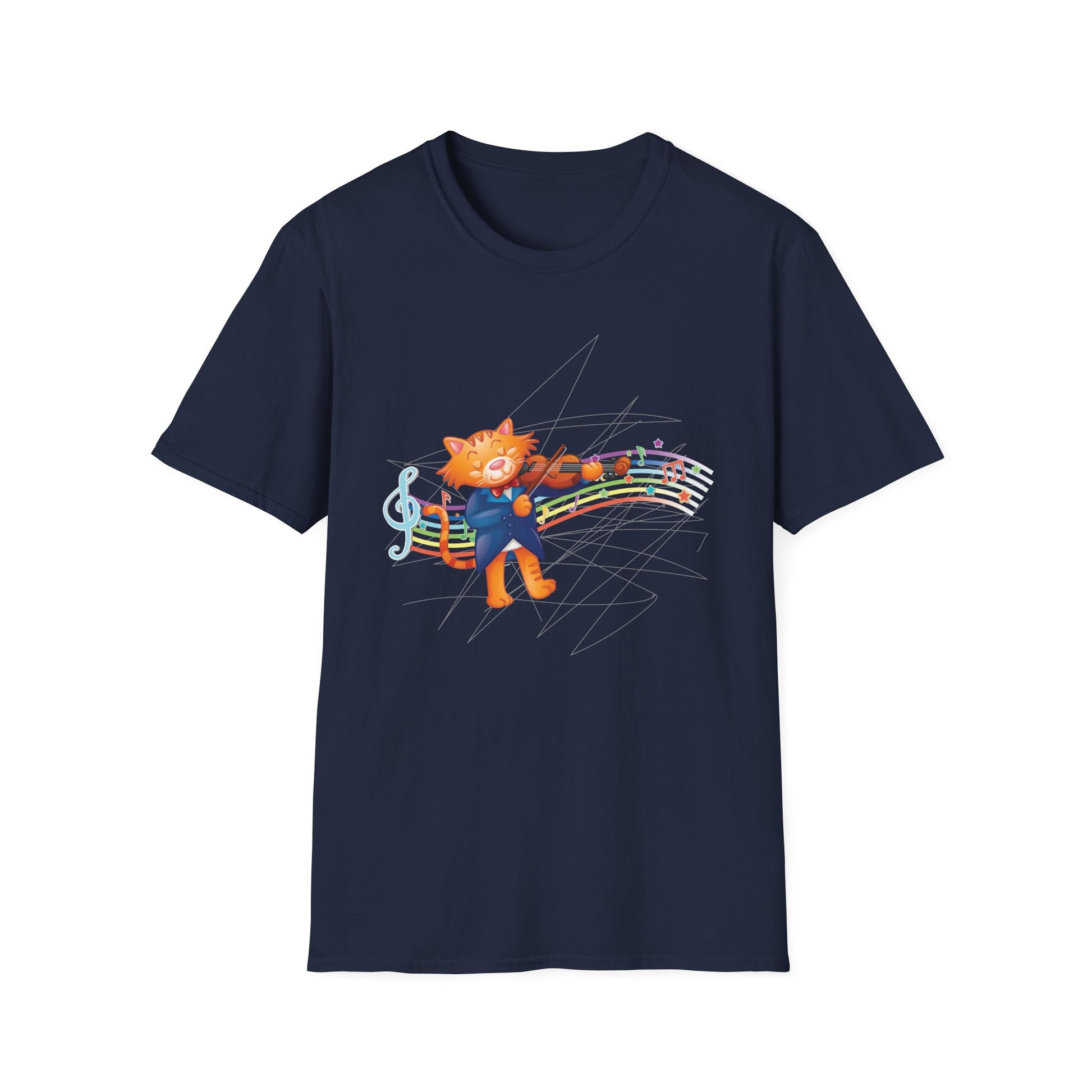 Cat Musician T-Shirt — Colorful Dancing Cat with Musical Notes