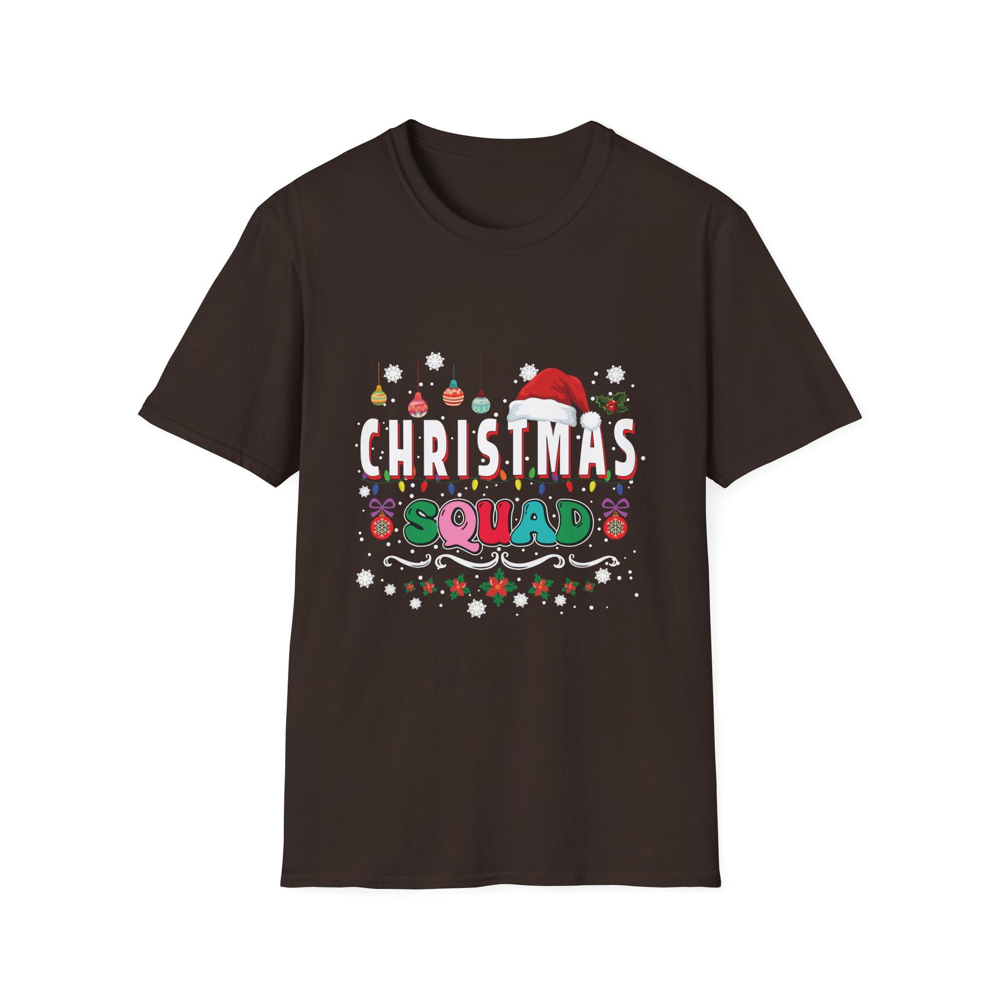 Christmas Squad T-Shirt — Festive Holiday Family Tee with Santa Hat & Ornaments