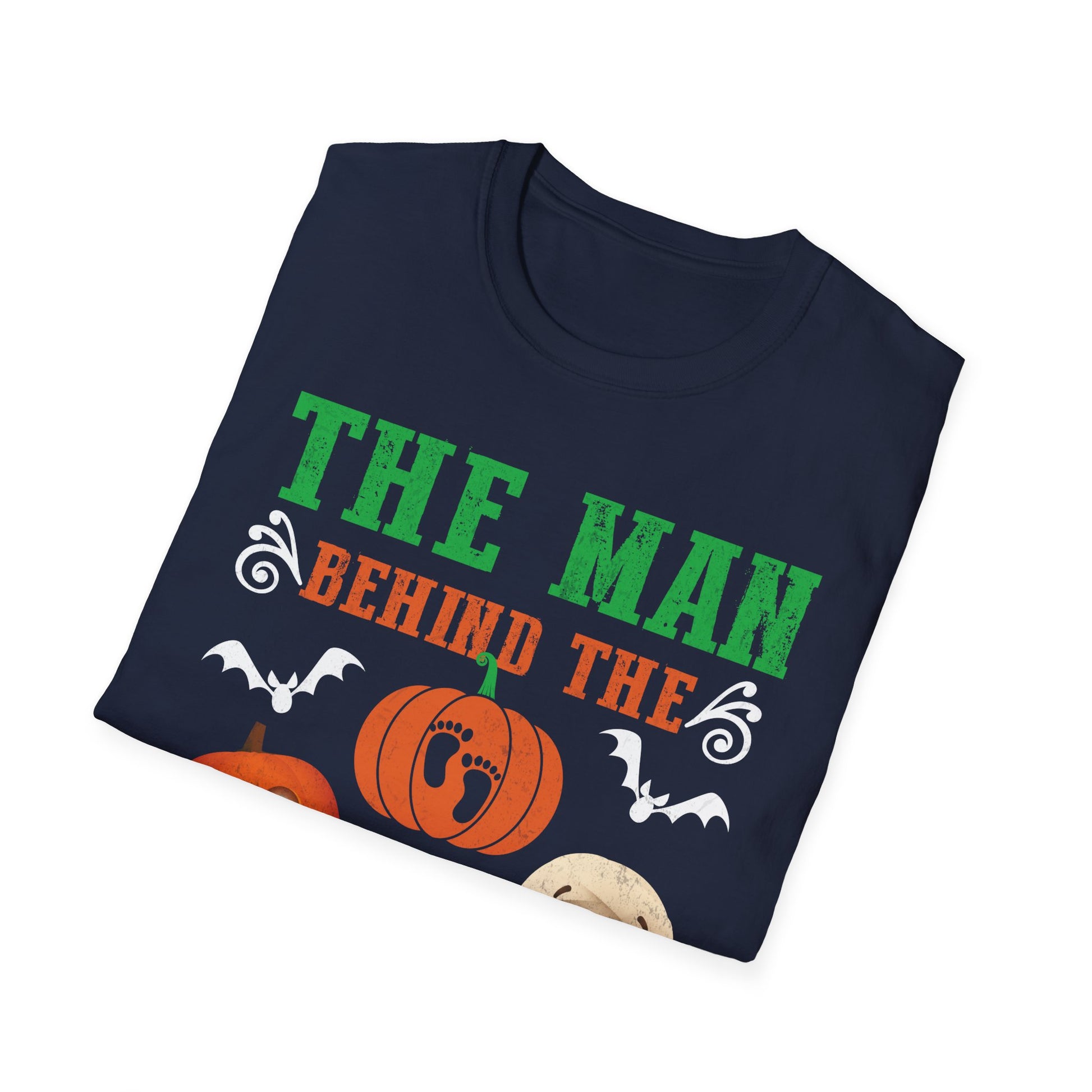 Halloween T-Shirt – "The Man Behind the Pumpkin" Cute Pumpkin & Mummy Dad Tee