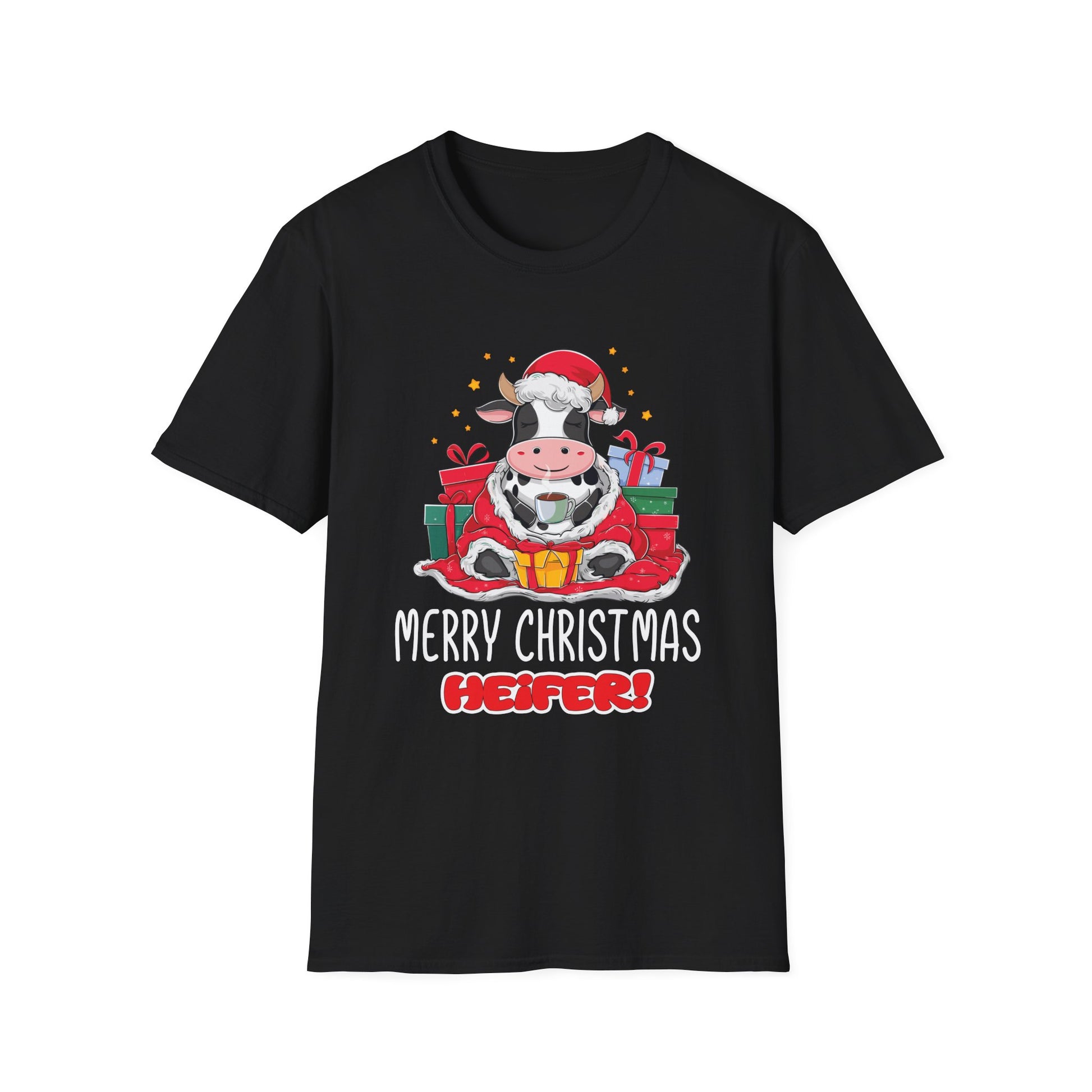 Christmas Cow T-Shirt — "Merry Christmas Heifer!" Cute Holiday Cow Tee