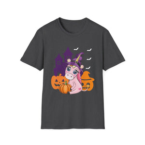 Cute Witch Unicorn Halloween Pumpkin Girls Women Halloween Tee