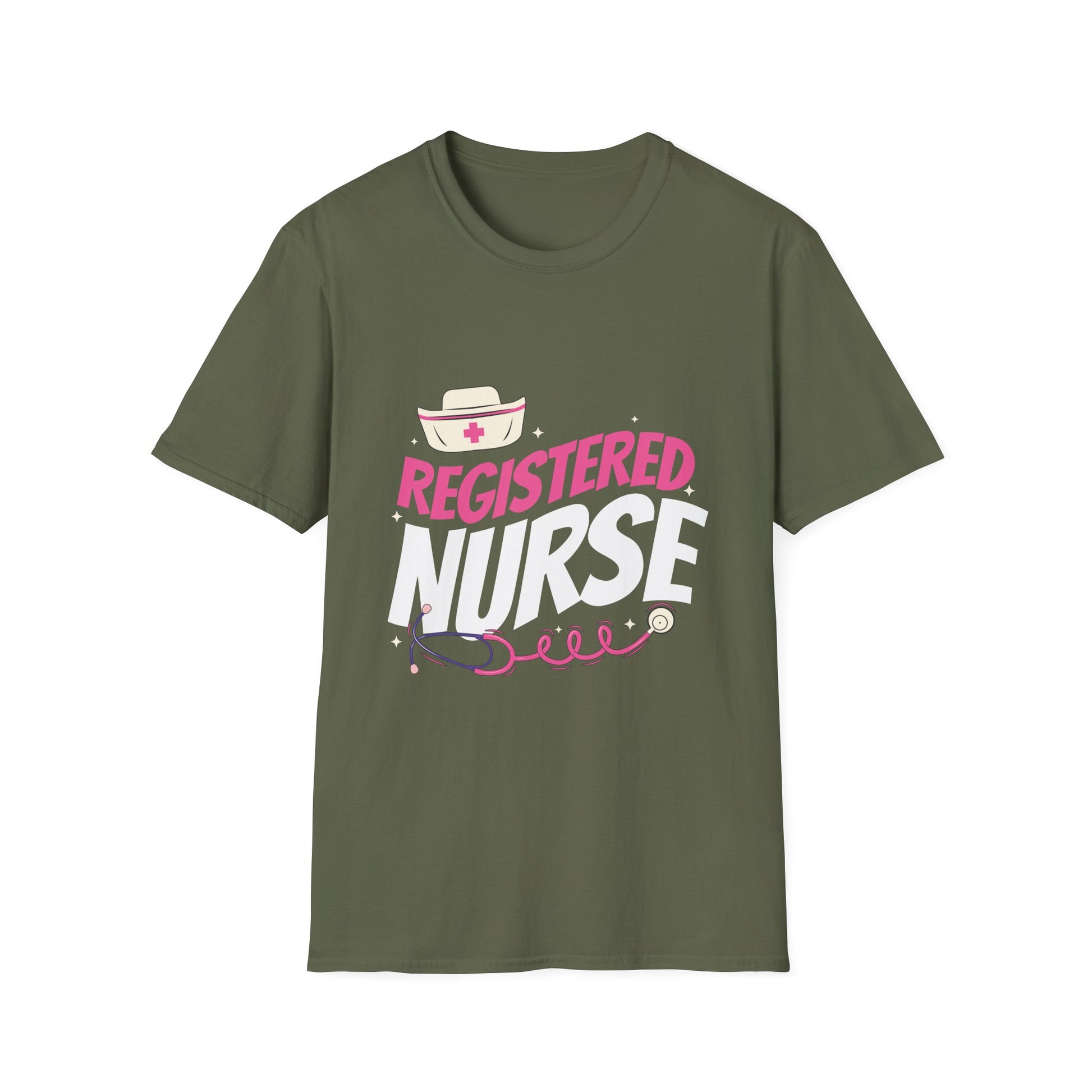 Registered Nurse T-Shirt — Pink Stethoscope & Nurse Hat