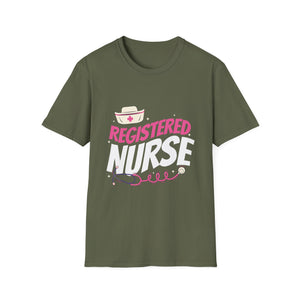 Registered Nurse T-Shirt — Pink Stethoscope & Nurse Hat