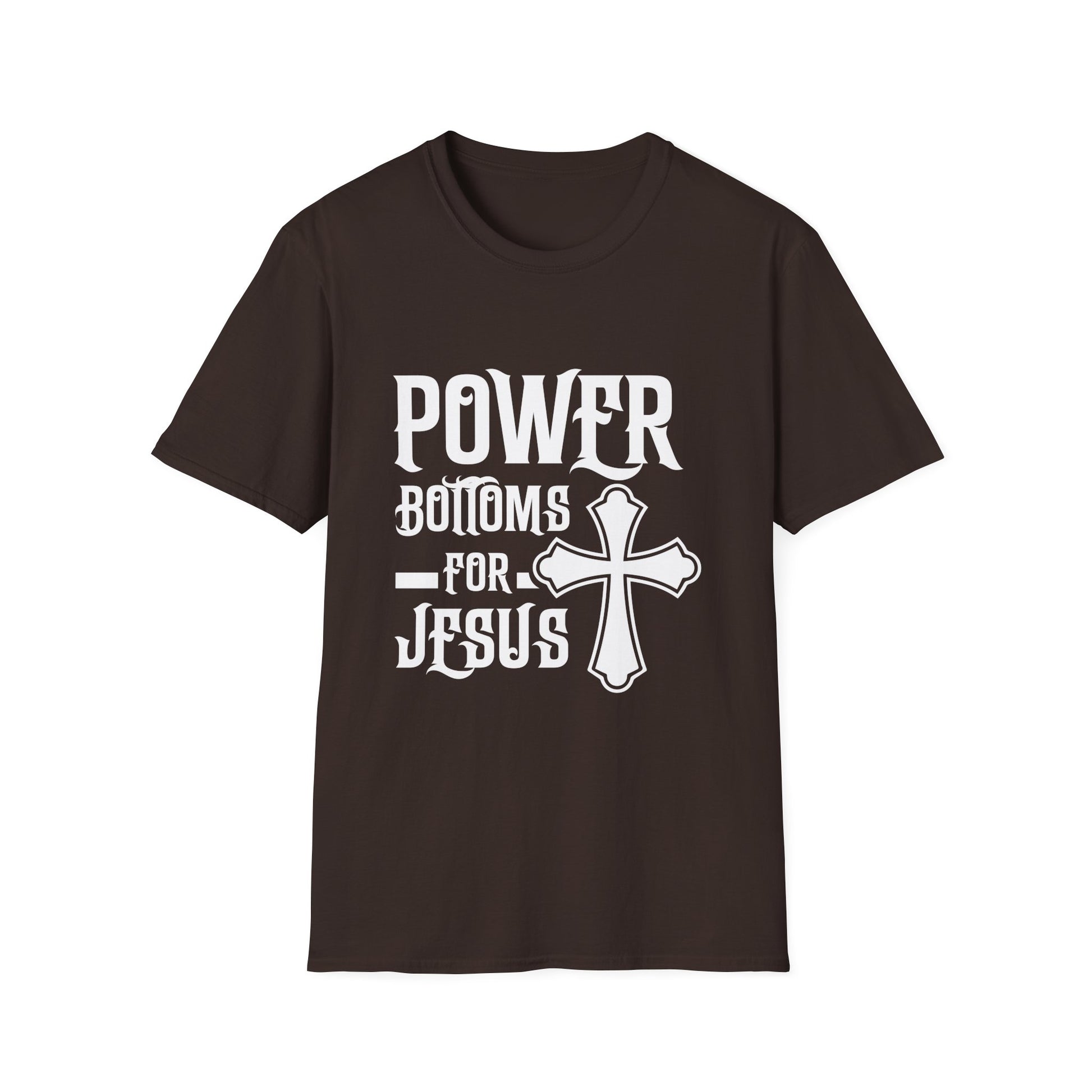 T-Shirt — "Power Bottoms for Jesus" Cross Graphic Religious Tee