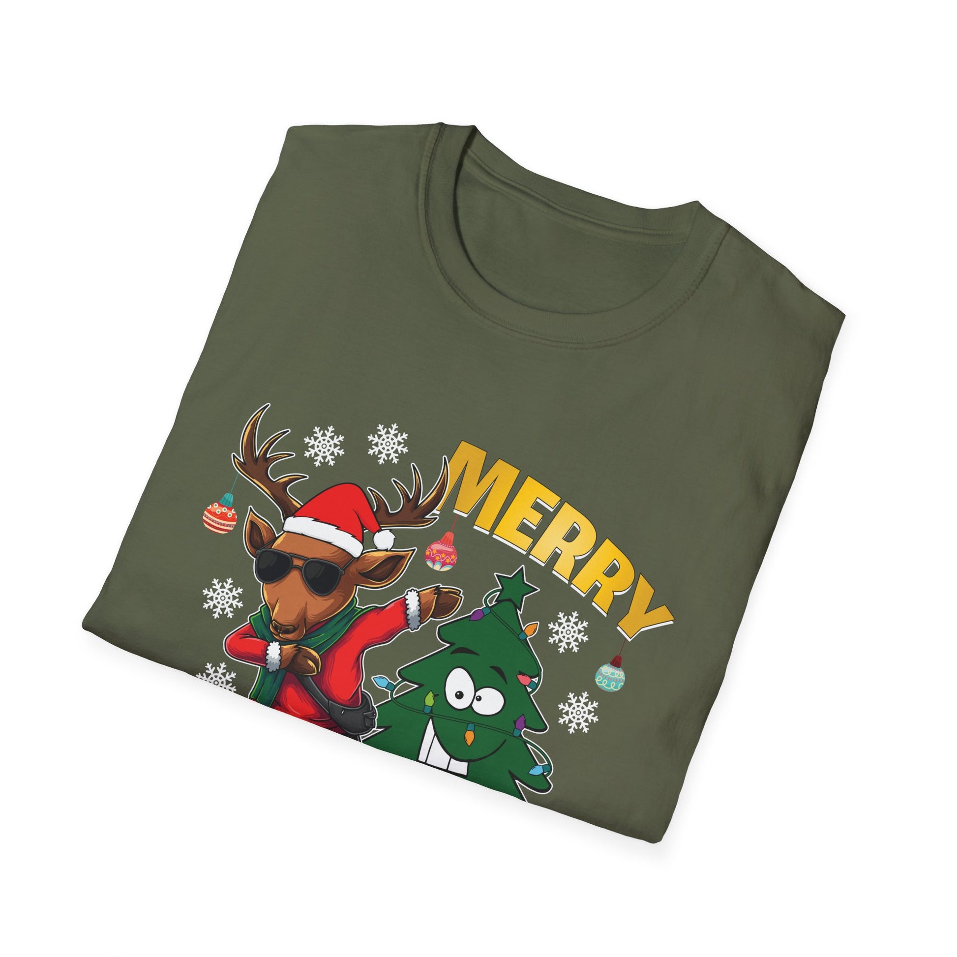Merry Christmas Dabbing Reindeer & Tree T-Shirt