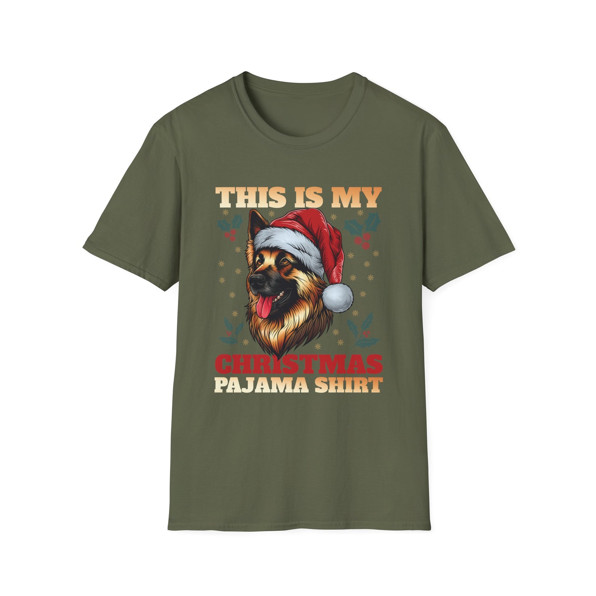 Christmas Pajama Shirt T‑Shirt – German Shepherd in Santa Hat (This Is My Christmas Pajama Shirt)