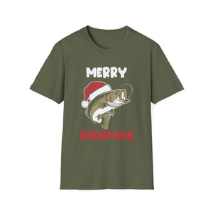 Merry Fishmas T-Shirt — Funny Christmas Fishing Shirt with Santa Hat Bass
