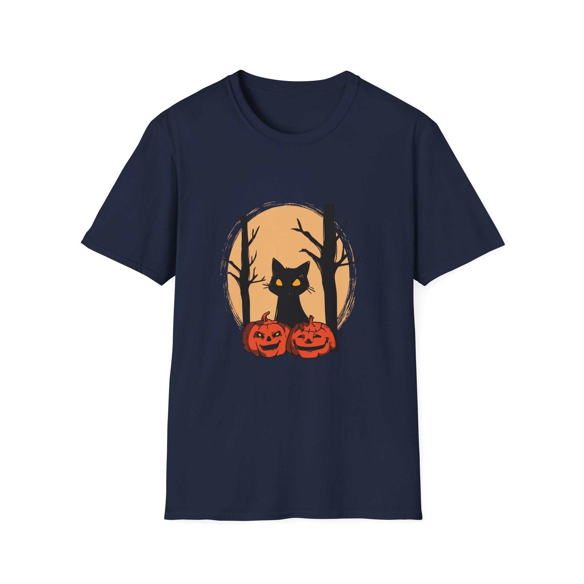 Halloween Cat & Jack-o'-Lantern T‑Shirt — Spooky Pumpkin Night Tee