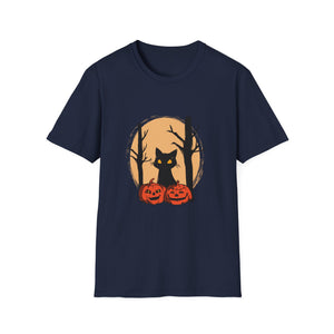 Halloween Cat & Jack-o'-Lantern T‑Shirt — Spooky Pumpkin Night Tee