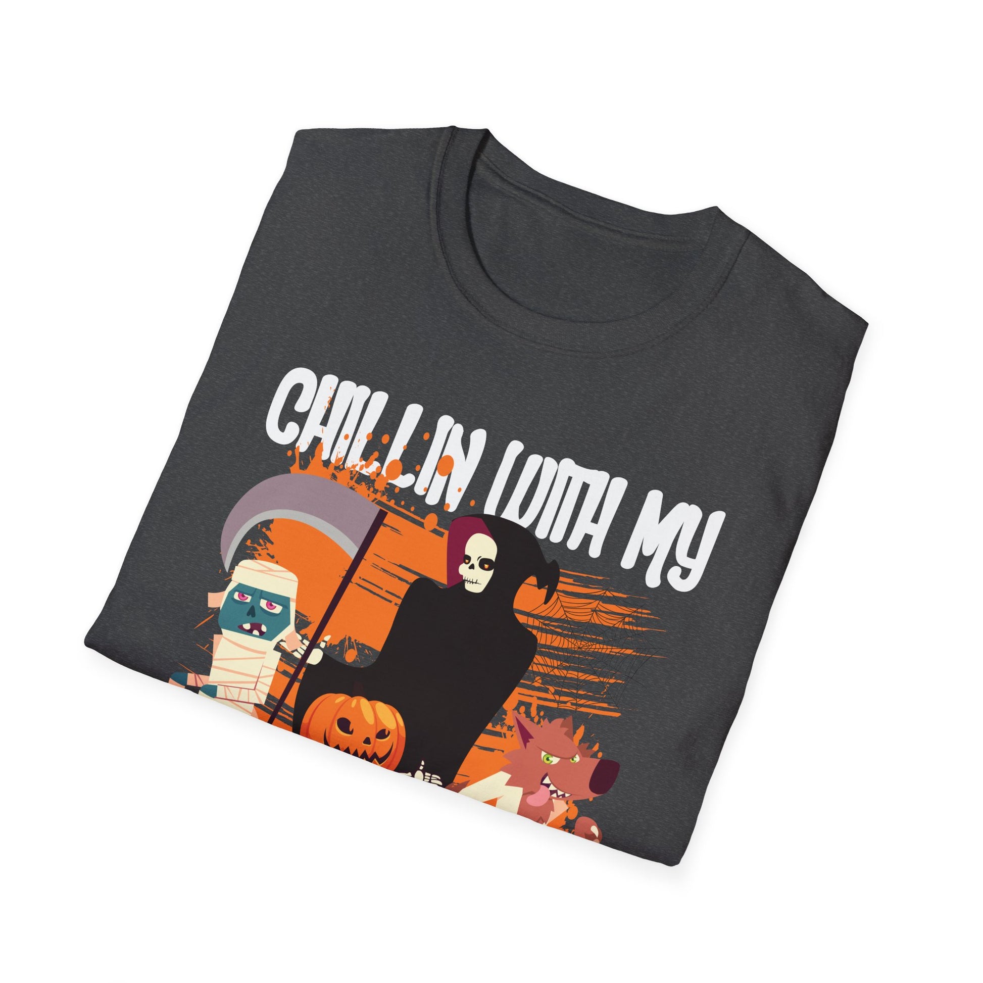 Chilling With My Creeps Halloween- Dancing Ghost Halloween Tee Unisex Softstyle T-Shirt