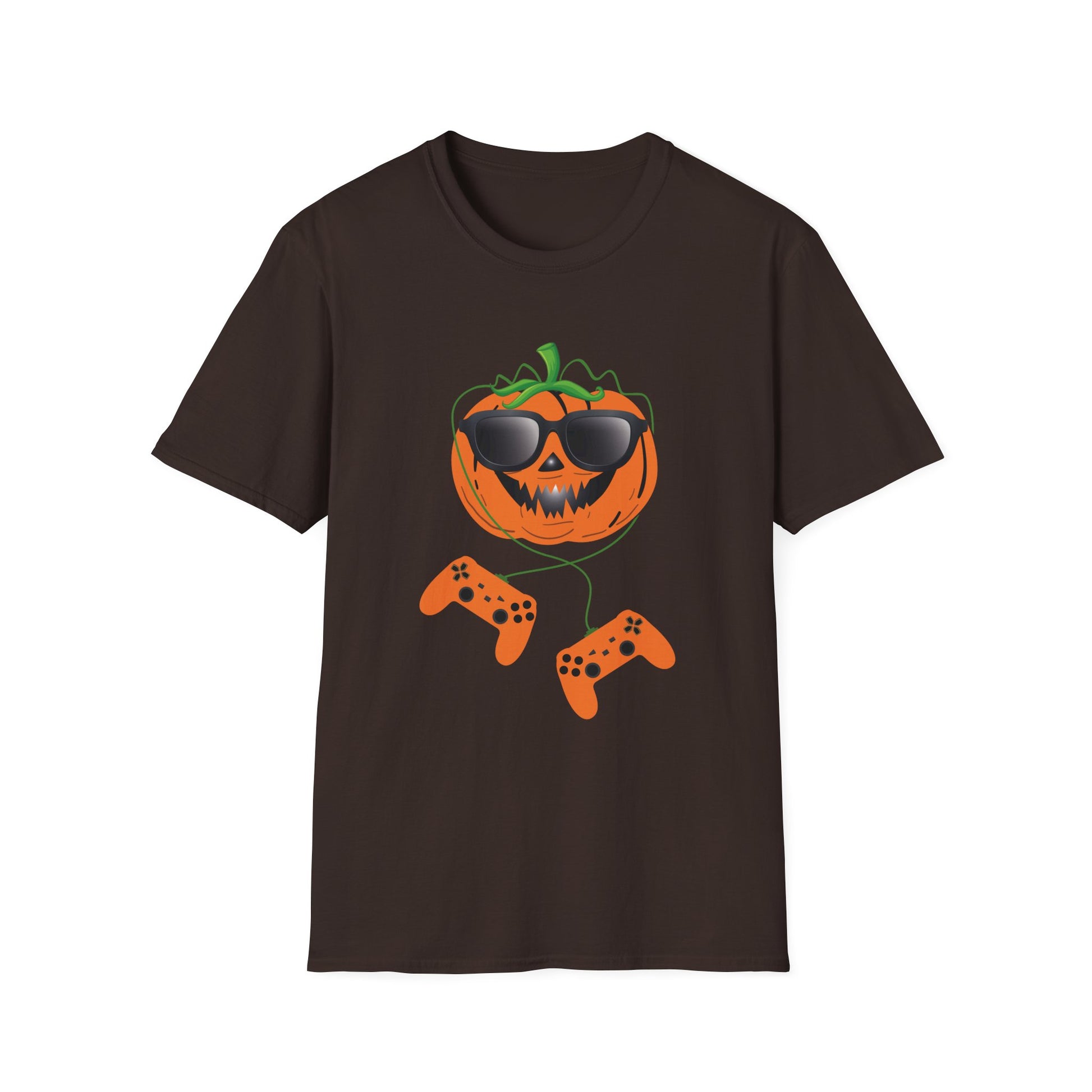 Gaming Pumpkin T-Shirt — Cool Jack-O'-Lantern with Controllers (Halloween Gamer Tee)