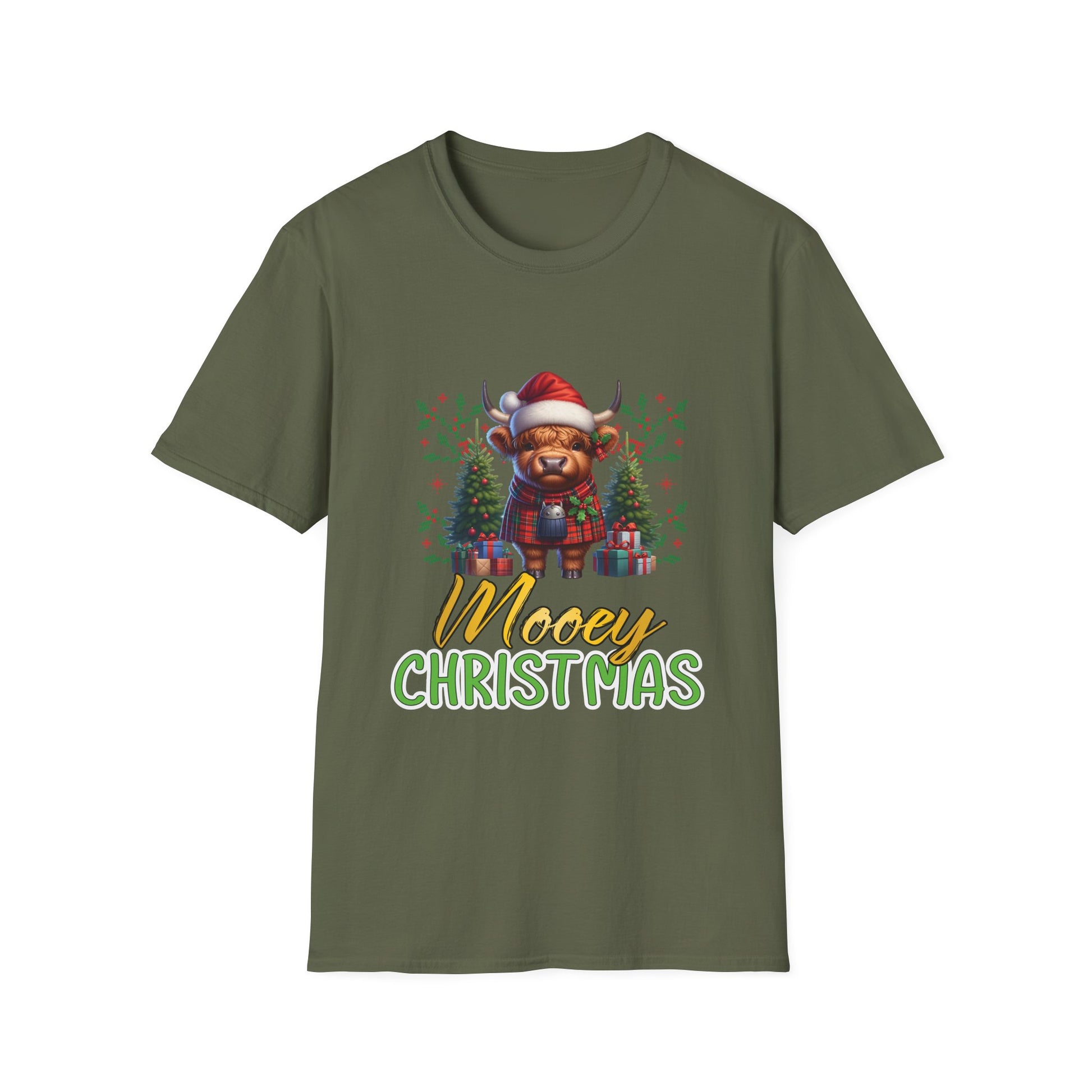 Mooey Christmas Heifer Cow Reindeer Christmas Lights Unisex Softstyle T-Shirt