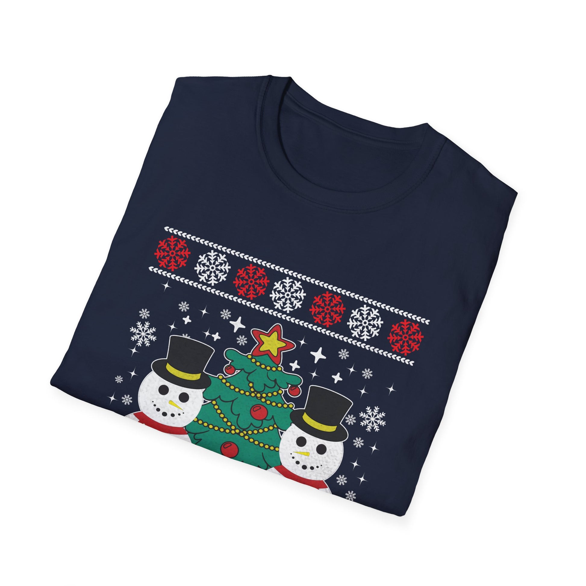 Christmas Snowmen T-Shirt — Festive Holiday Tree & Snowflake Tee