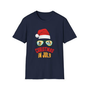 Christmas in July T-Shirt — Santa Hat Sunglasses Holiday Tee