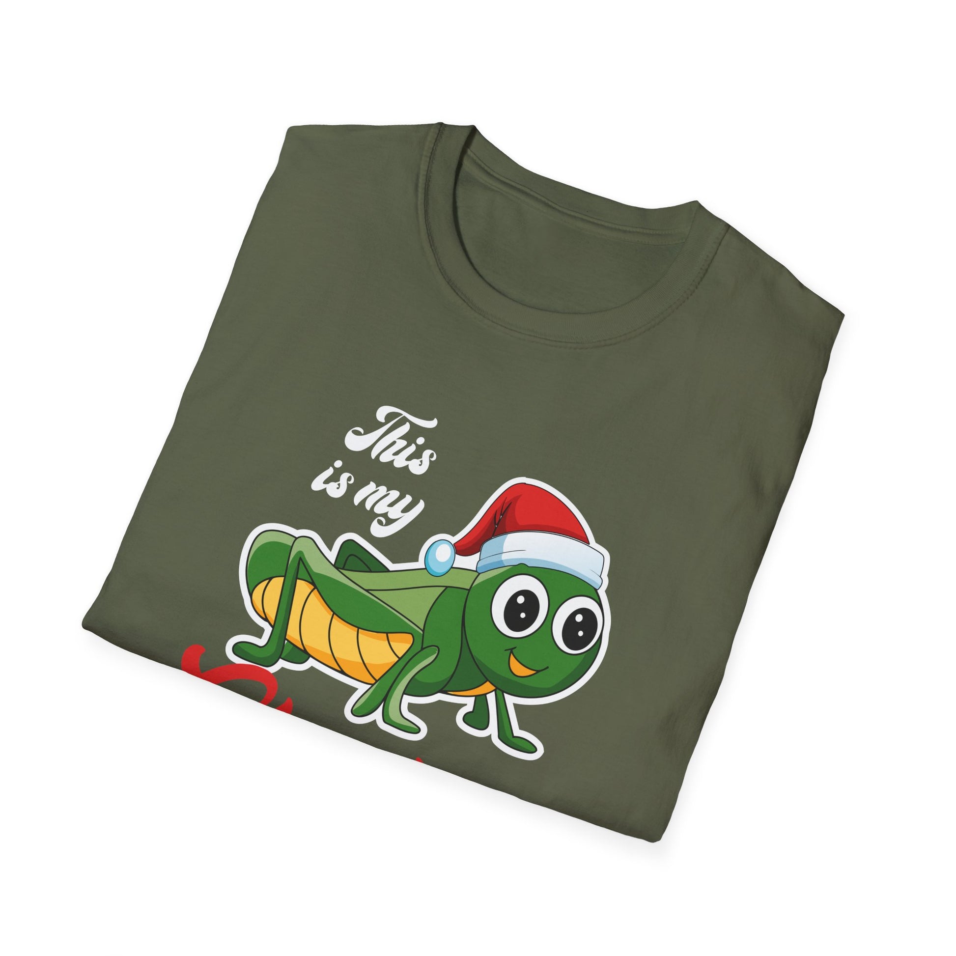 Christmas Pajama Shirt Tee — Cute Grasshopper in Santa Hat Holiday T-Shirt