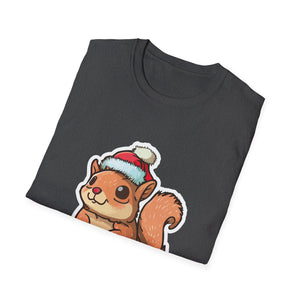 Cute Winter Squirrel T-Shirt — Cartoon Squirrel Wearing Knit Hat and Acorn
