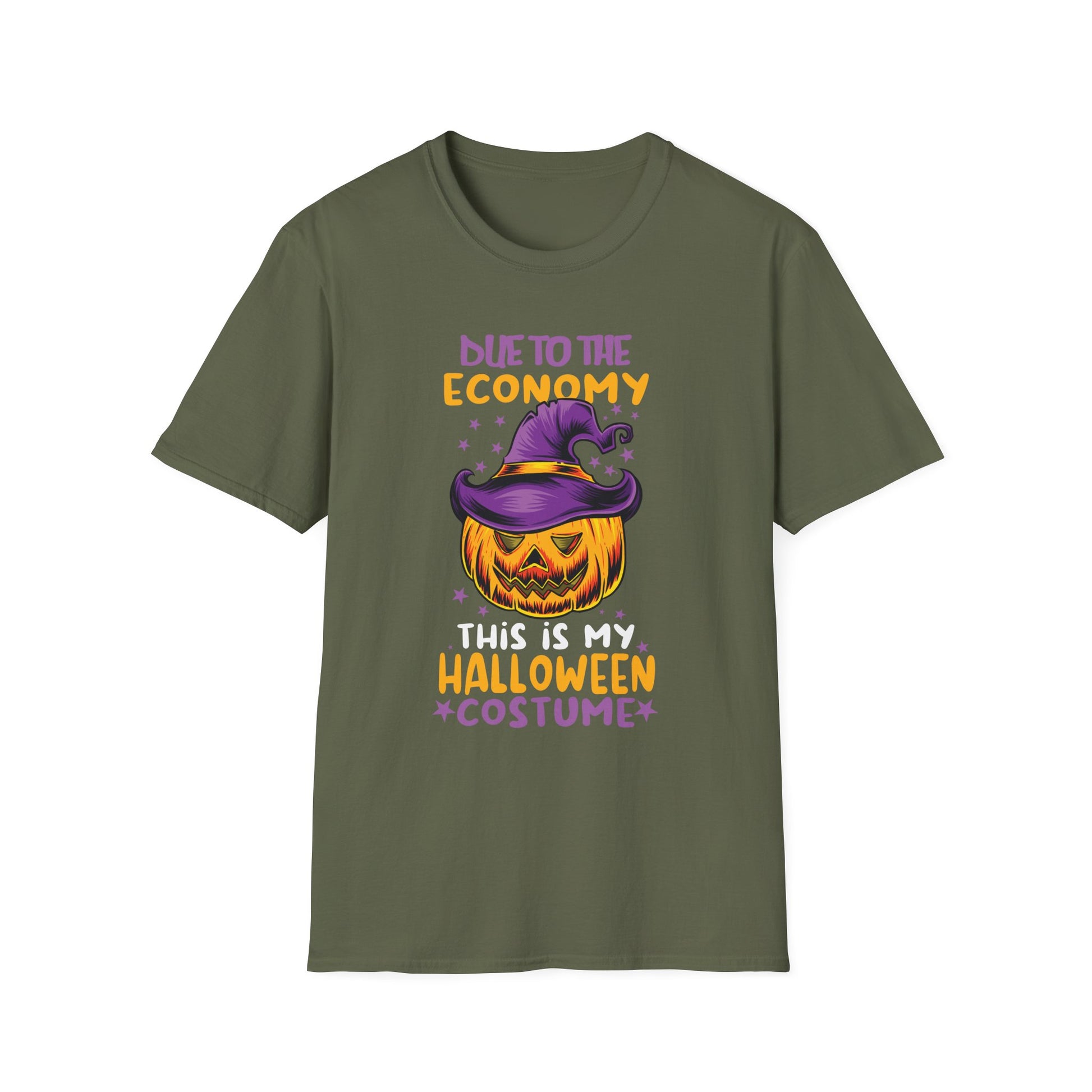 Halloween T-Shirt — “Due to the Economy This Is My Halloween Costume” Pumpkin Witch Tee
