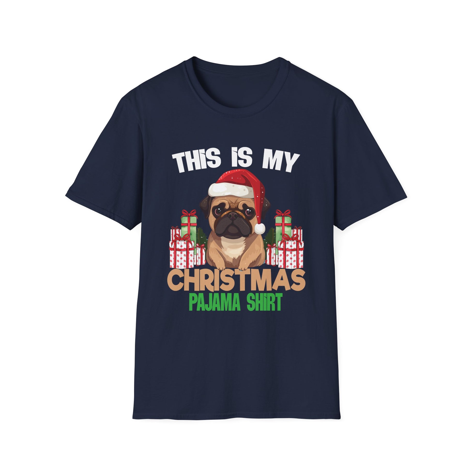 Christmas Pajama T‑Shirt — Cute Pug in Santa Hat Holiday Tee