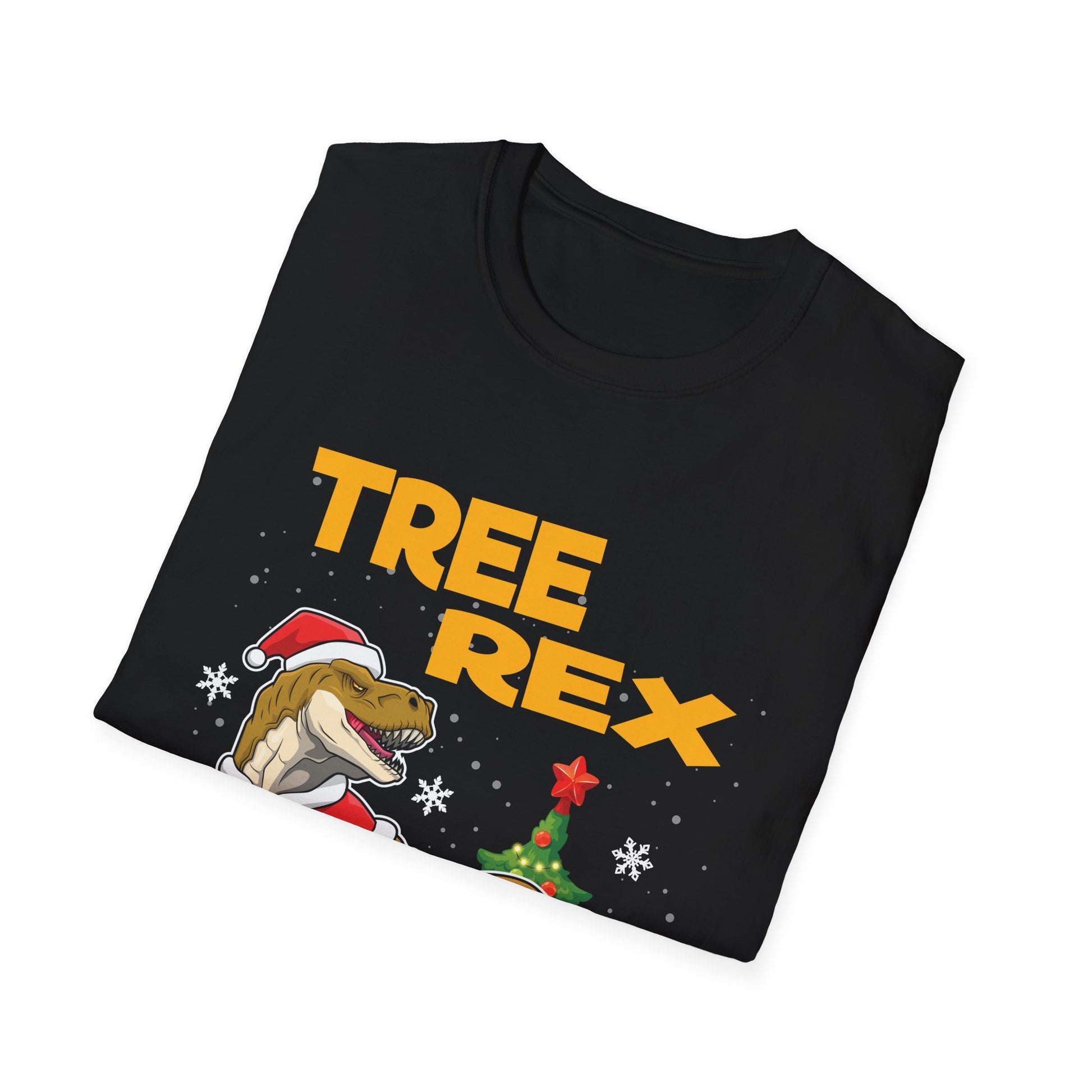 Tree Rex Christmas T-Shirt — Funny Santa T-Rex Decorating Tree Holiday Tee