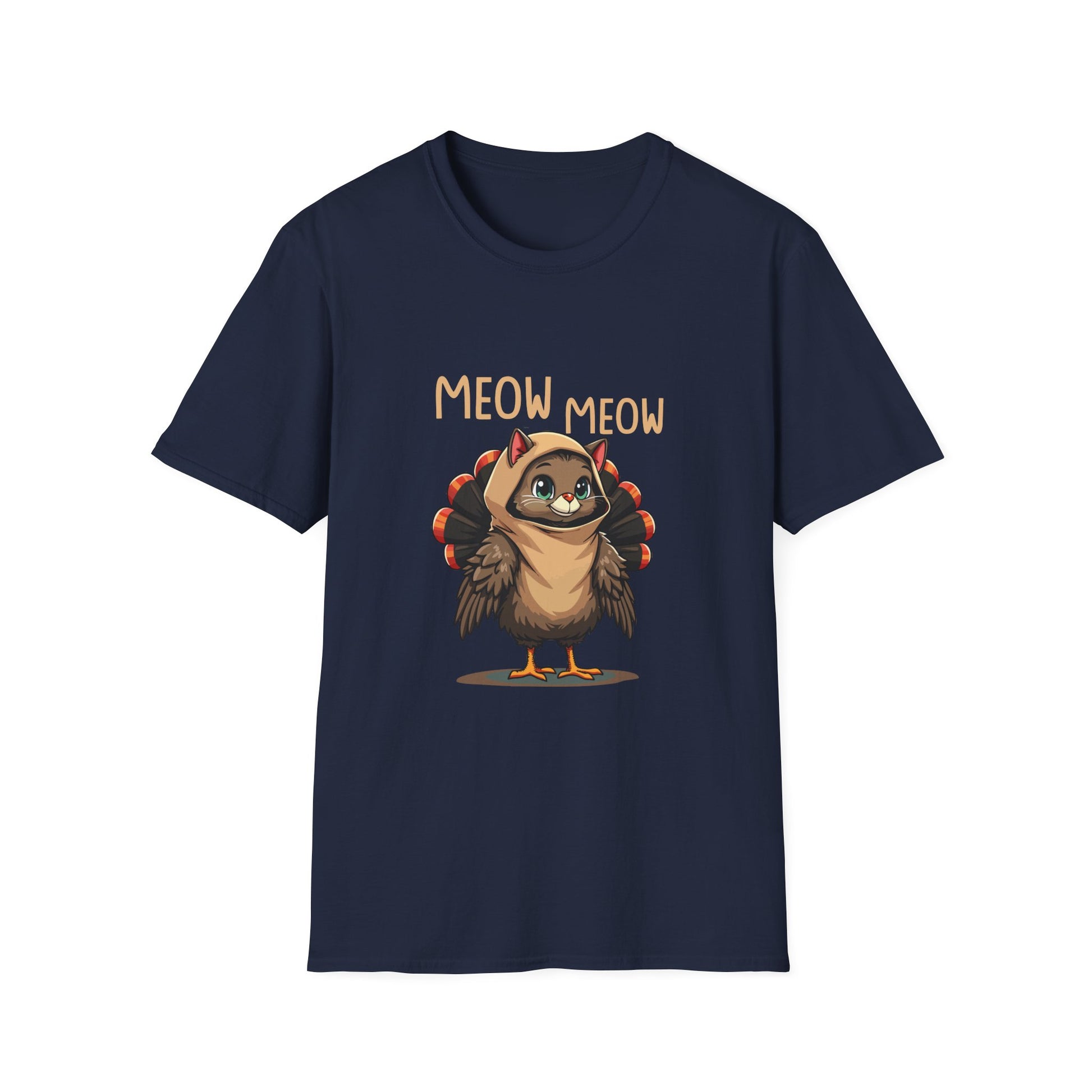 Meow Meow Turkey Cat T‑Shirt — Cute Cartoon Cat Dressed as Turkey, Thanksgiving Tee  Unisex T-Shirt